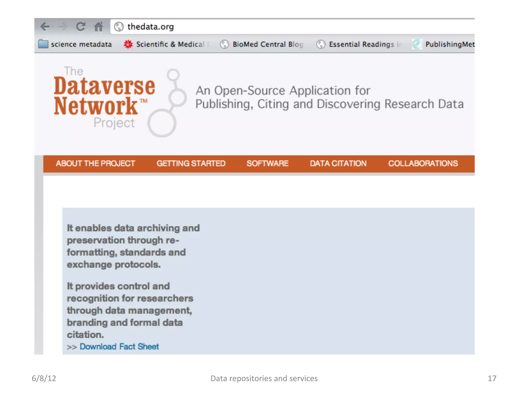 6/8/12	
     Data	
  repositories	
  and	
  services	
     17	
  
 