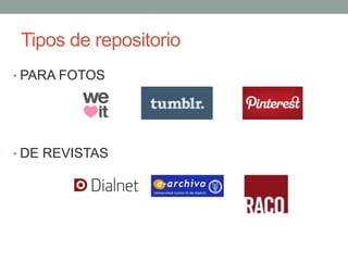 Tipos de repositorio
• PARA FOTOS
• DE REVISTAS
 