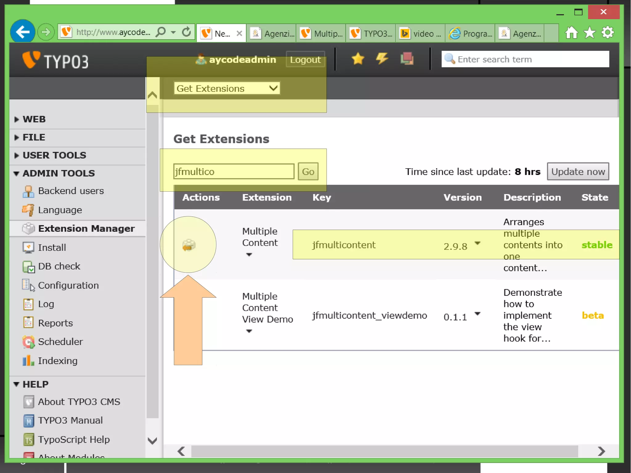 T3CAMP Italia
Milano
14 -15 marzo 2014
Rino Razzi || razzi@archicoop.it || http://www.archicoop.it/Pag. 13
Installazione di una estensione dal Back End di TYPO3
Installare una estensione
 