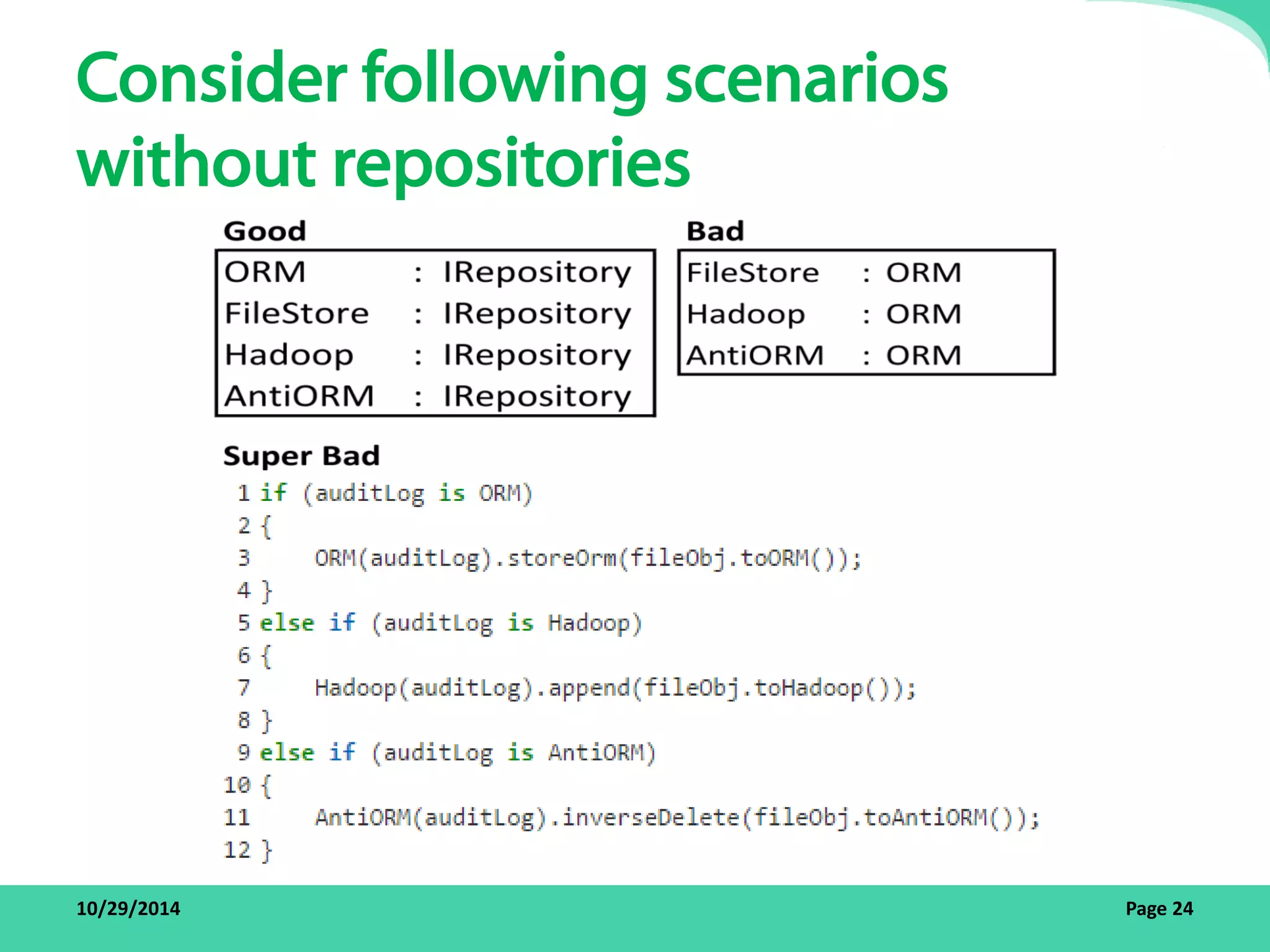 Consider following scenarios 
without repositories 
10/29/2014 Page 24 
 
