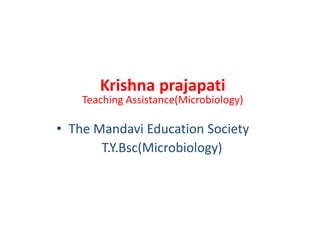 • The Mandavi Education Society
T.Y.Bsc(Microbiology)
Krishna prajapati
Teaching Assistance(Microbiology)
 