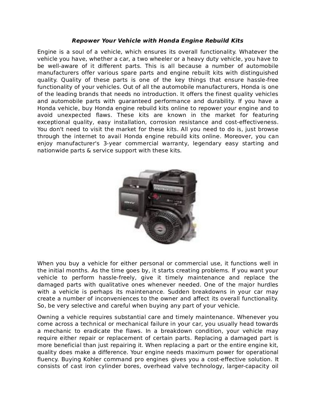 Repower your vehicle with honda engine rebuild kits