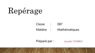 Repérage
Classe : EB7
Matière : Mathématiques
Préparé par : Jennifer TOMKO
1
 