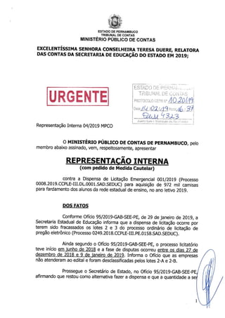 MPCO pede suspensão de compra de fardamento pelo governo Paulo Câmara