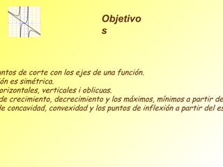 Obtener el dominio y puntos de corte con los ejes de una función.