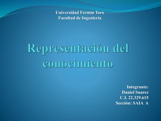 Integrante:
Daniel Suarez
C.I. 22.329.615
Sección: SAIA A
Universidad Fermín Toro
Facultad de Ingeniería
 
