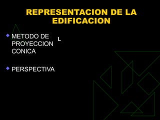 REPRESENTACION DE LA
EDIFICACION
 METODO DE
PROYECCION
CONICA
 PERSPECTIVA
L
 