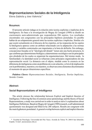 Representaciones sociales de la inteligencia