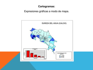 Cartogramas:
Expresiones gráficas a modo de mapa.
 