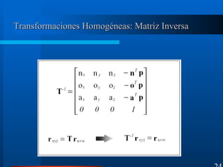 Transformaciones Homogéneas: Matriz InversaTransformaciones Homogéneas: Matriz Inversa
24
 