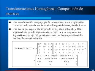 Transformaciones Homogéneas: Composición deTransformaciones Homogéneas: Composición de
matricesmatrices
25
 