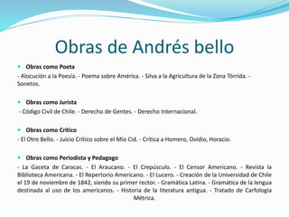 Obras de Andrés bello
 Obras como Poeta
- Alocución a la Poesía. - Poema sobre América. - Silva a la Agricultura de la Zo...