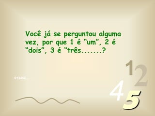 Você já se perguntou alguma vez, por que 1 é “um”, 2 é “dois”, 3 é “três.......?124013456…5