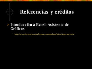Referencias y créditos Introducción a Excel: Asistente de Gráficos http://www.jegsworks.com/Lessons-sp/numbers/intro/step-chart.htm   