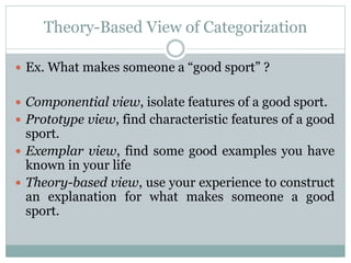 Exemplar View Examples Representation and organization of knowledge in memory | PPTX