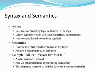 Representation of syntax, semantics and Predicate logics | PPT