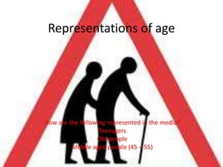 Representations of age How are the following represented in the media? Teenagers Old people Middle aged people (45 – 55) 