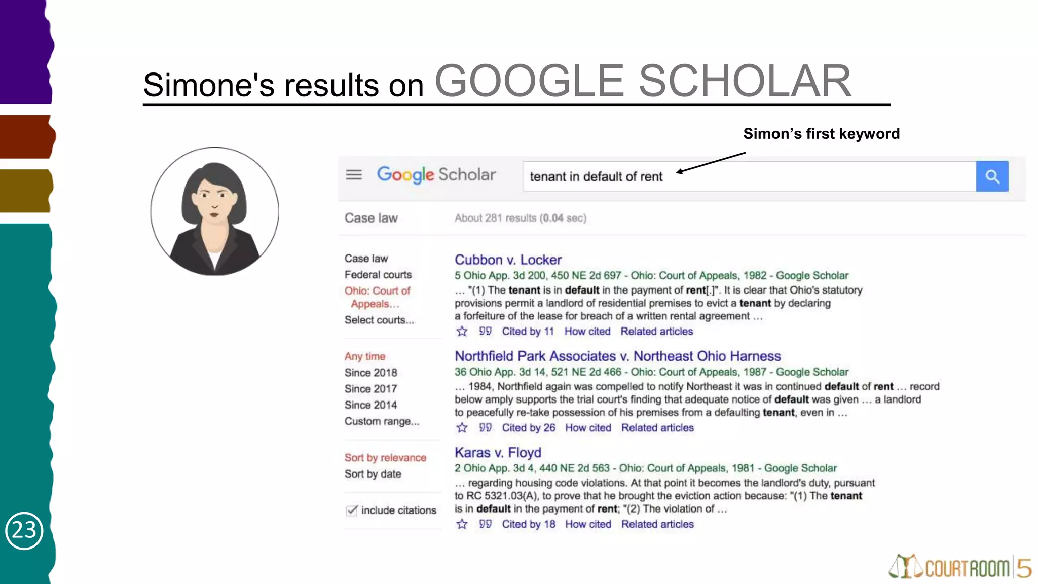 Simone's results on GOOGLE SCHOLAR
Simon’s first keyword
23
 