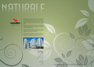 A Somattos Engenharia, fundada em 1976, atua no mercado imobiliário de
Belo Horizonte, construindo empreendimentos de alto luxo a partir de três
pilares: a elaboração minuciosa do projeto, a qualidade da construção e a
excelência da localização. Essa filosofia, aliada à transparência e respeito
ao cliente, faz da Somattos uma das principais referências do mercado
mineiro.
Atualmente, a Somattos agrega a seu valor institucional um amplo portifólio
com empreendimentos diferenciados pelo elevado padrão de acabamento,
modernidade e beleza arquitetônica.
Todos os empreendimentos possuem selo de qualidade ISO 9001/2000
e PBQP-H nível A, e a permanente busca pela satisfação de seus clientes
constitui marca registrada da Somattos Engenharia.
Essas normas asseguram a padronização e a credibilidade de todos os
processos, desde a incorporação até a assistência técnica do produto final,
garantindo, assim, o alto padrão de qualidade nos imóveis Somattos.
Ed. La Forme Ed. L’Unico Ed. Allegro
Vendas
comercial@somattos.com.br
SAC
sac@somattos.com.br
Marketing
marketing@somattos.com.br
Geral
somattos@somattos.com.br
Conceito e design
Madri Comunicativa
Fotos
Alysson Bruno
EDITORIAL
Reg. Incorp. R-2-70627 2º Of. Reg. Imóveis - Por se tratar de imóvel a ser construído, os móveis, equipamentos e objetos de decoração são meramente ilustrativos,
não fazendo parte do contrato de compra e venda. Os materiais de acabamentos constantes das especificações contratuais prevalecem sobre estas ilustrações.
 