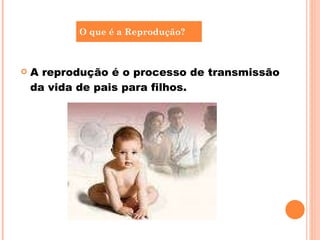 A reprodução é o processo de transmissão da vida de pais para filhos. O que é a Reprodução? 