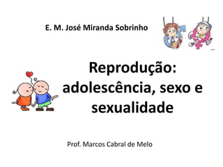 E. M. José Miranda Sobrinho
Reprodução:
adolescência, sexo e
sexualidade
Prof. Marcos Cabral de Melo
 