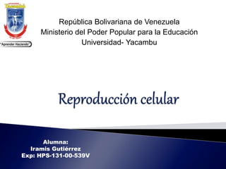 República Bolivariana de Venezuela
Ministerio del Poder Popular para la Educación
Universidad- Yacambu
Alumna:
Iramis Gutiérrez
Exp: HPS-131-00-539V
 