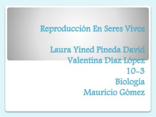 Reproducción En Seres Vivos
Laura Yined Pineda David
Valentina Díaz López
10-3
Biología
Mauricio Gómez
 