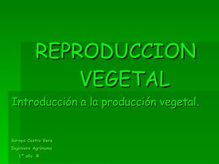REPRODUCCION  VEGETAL Introducción a la producción vegetal. Soraya Castro Vera Ingeniero Agrónomo 1º año  B   