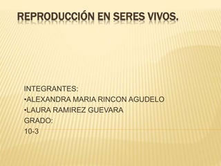 REPRODUCCIÓN EN SERES VIVOS.
INTEGRANTES:
•ALEXANDRA MARIA RINCON AGUDELO
•LAURA RAMIREZ GUEVARA
GRADO:
10-3
 
