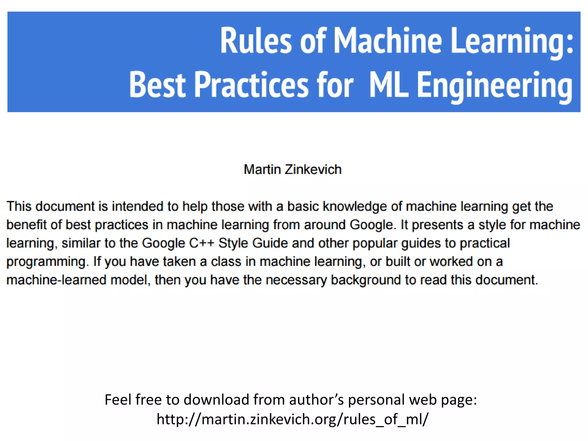 Feel free to download from author’s personal web page:
http://martin.zinkevich.org/rules_of_ml/
 