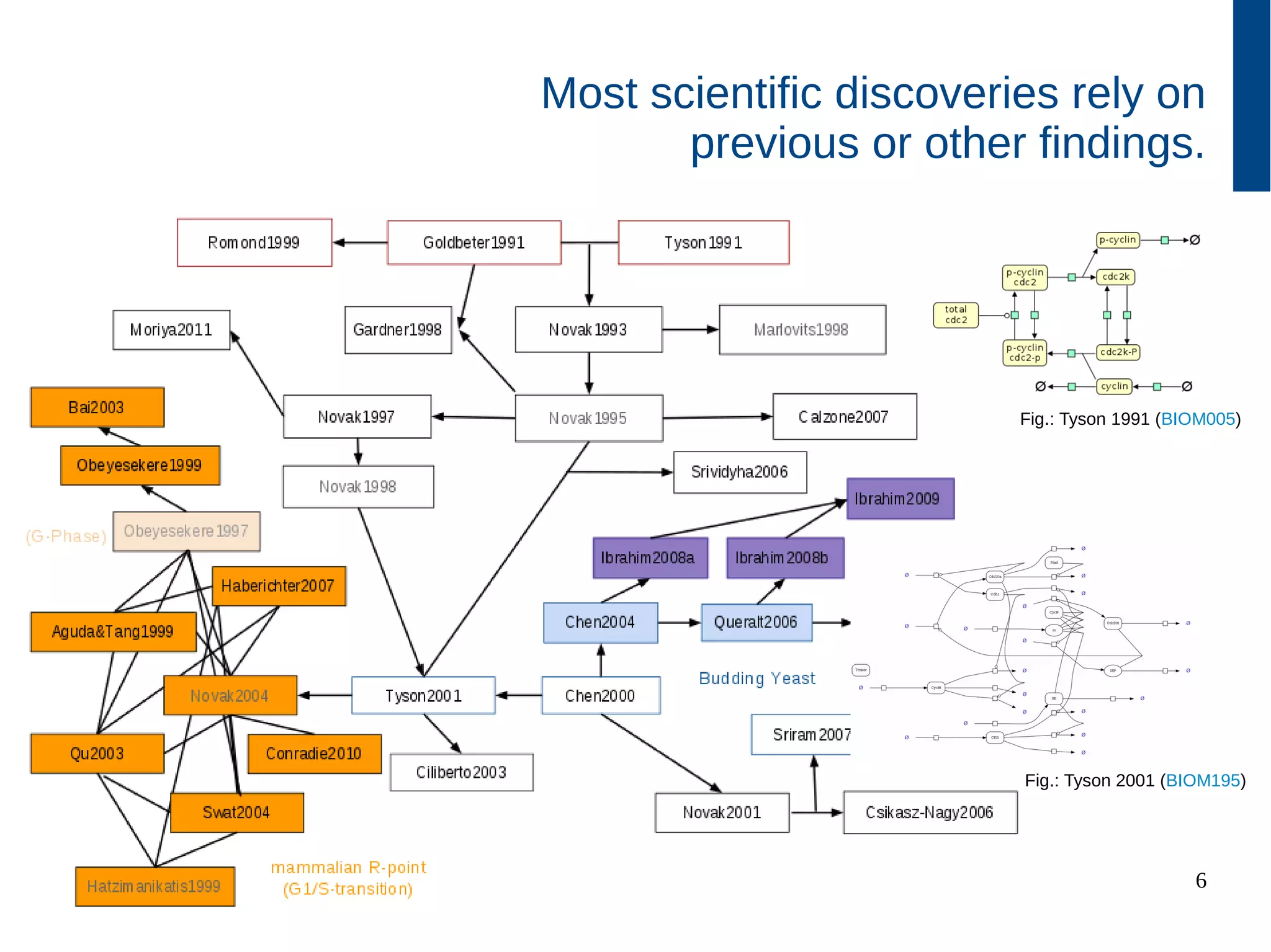 6
Most scientific discoveries rely on
previous or other findings.
Fig.: Tyson 2001 (BIOM195)
Fig.: Tyson 1991 (BIOM005)
 