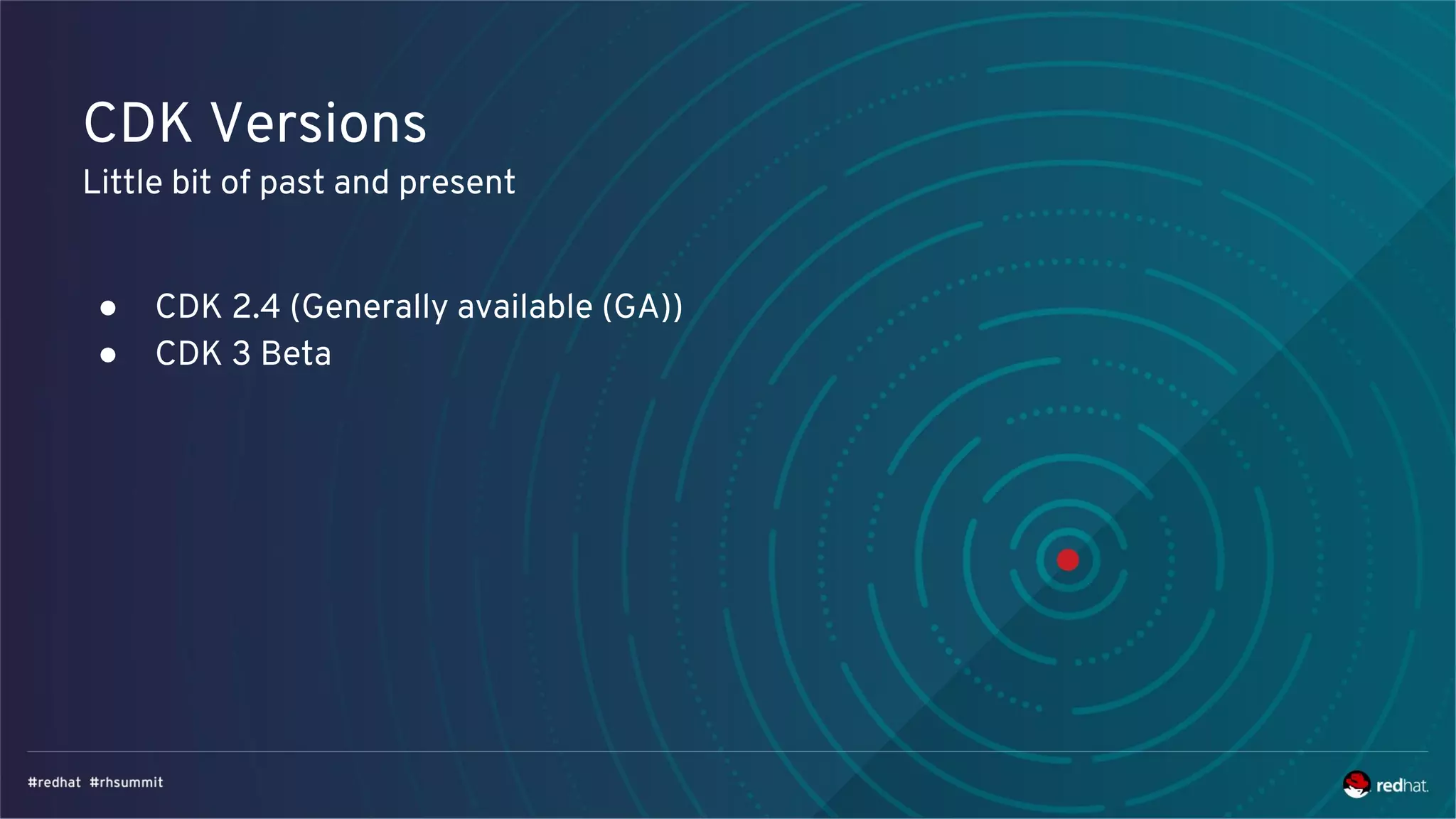CDK Versions
Little bit of past and present
● CDK 2.4 (Generally available (GA))
● CDK 3 Beta
 