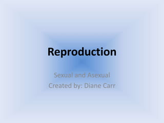 Reproduction
Sexual and Asexual
Created by: Diane Carr
 