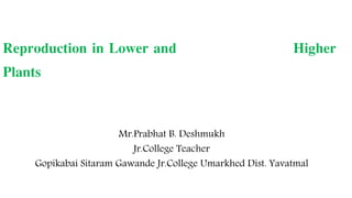 Reproduction in Lower and Higher
Plants
Mr.Prabhat B. Deshmukh
Jr.College Teacher
Gopikabai Sitaram Gawande Jr.College Umarkhed Dist. Yavatmal
 