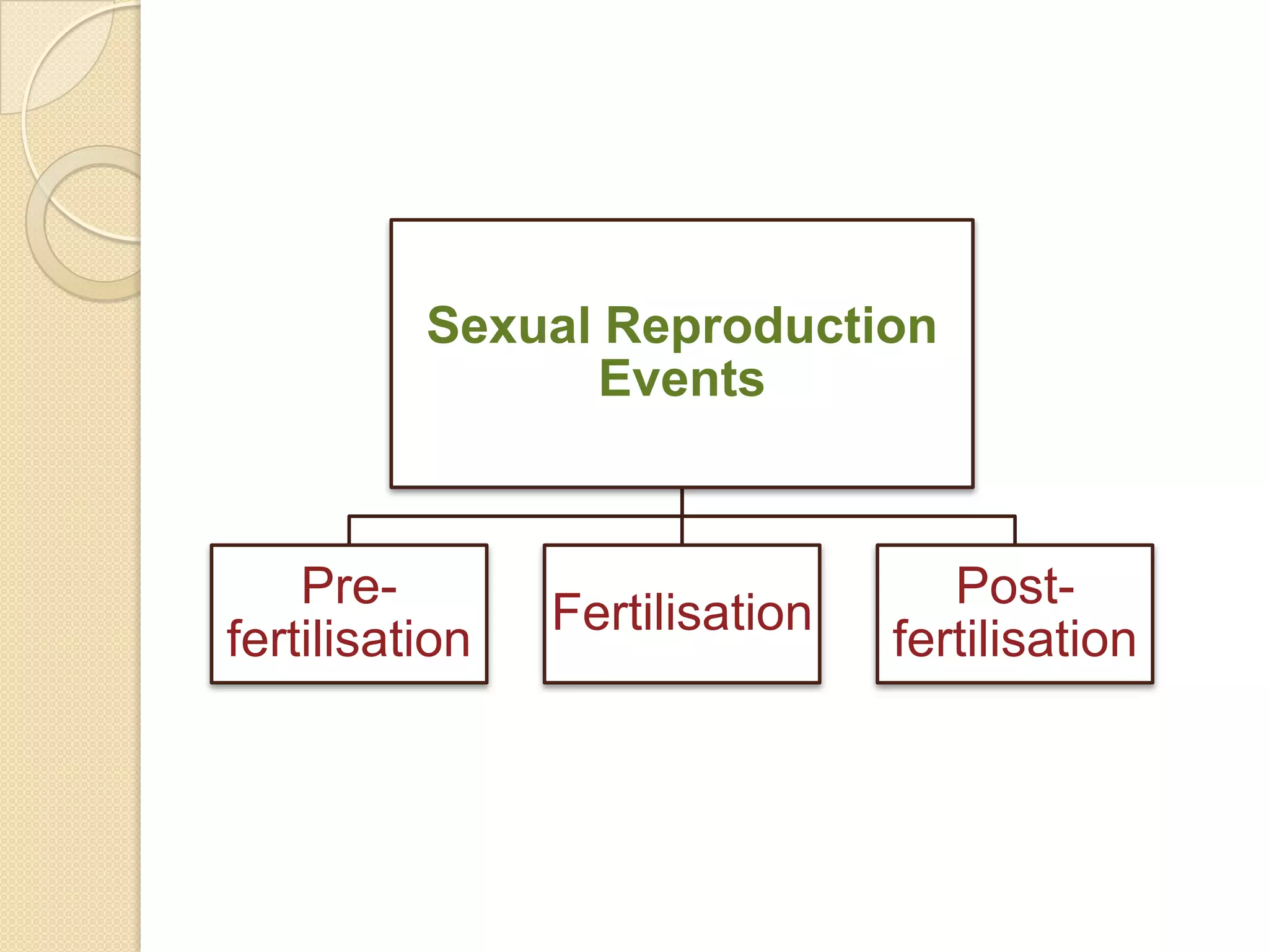 Sexual Reproduction
Events

Prefertilisation

Fertilisation

Postfertilisation

 