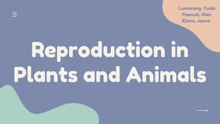 Reproduction in
Plants and Animals
Lumacang, Yuuki
Pascual, Xian
Elano, Janna
 