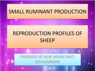 REPRODUCTION PROFILES OF
SHEEP
PREPARED BY NUR ARIANI BINTI
DZULKARNAIN
SMALL RUMINANT PRODUCTION
 