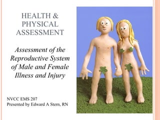 HEALTH & PHYSICAL ASSESSMENT Assessment of the Reproductive System of Male and Female Illness and Injury NVCC EMS 207 Presented by Edward A Stern, RN 