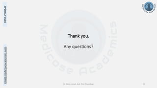 info@medicoseacademics.com
0310-7990649
Dr. Sidra Arshad, Asst. Prof. Physiology 23
Thank you.
Any questions?
 