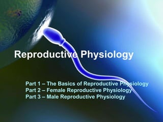 Reproductive Physiology
Part 1 – The Basics of Reproductive Physiology
Part 2 – Female Reproductive Physiology
Part 3 – Male Reproductive Physiology
 