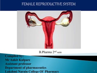 B.Pharma 2nd sem
Compiled by:
Mr Ankit Kulpare
Assistant professor
Department of pharmaceutics
Lakshmi Narain College Of Pharmacy 1
FEMALE REPRODUCTIVE SYSTEM
 