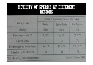 MOTILITY OF SPERMS AT DIFFERENT
REGIONS
 