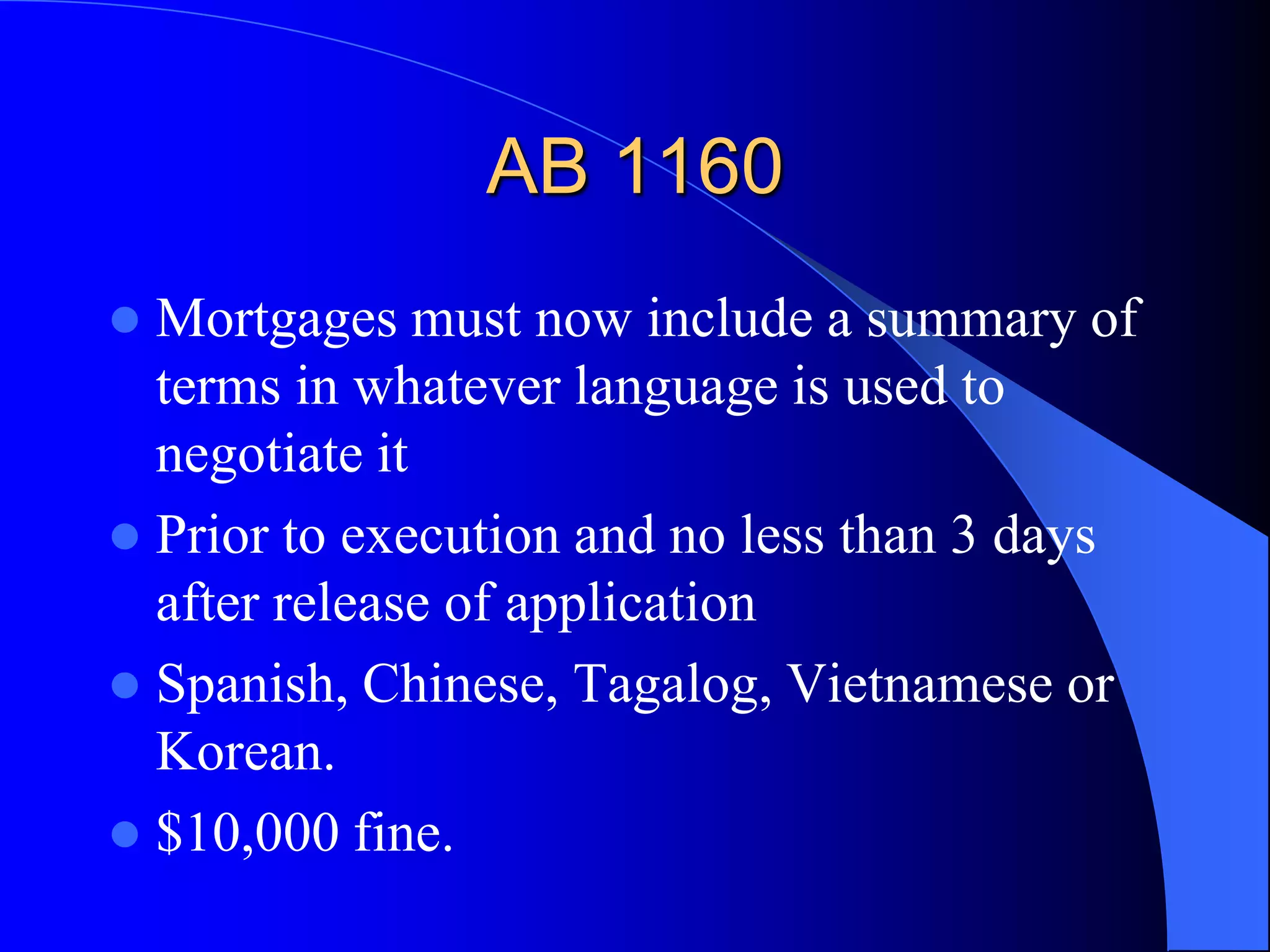 SB 237Appraisal ChangesB&P 11302Creates registration program for appraisal management companiesRequires licensing and background for all