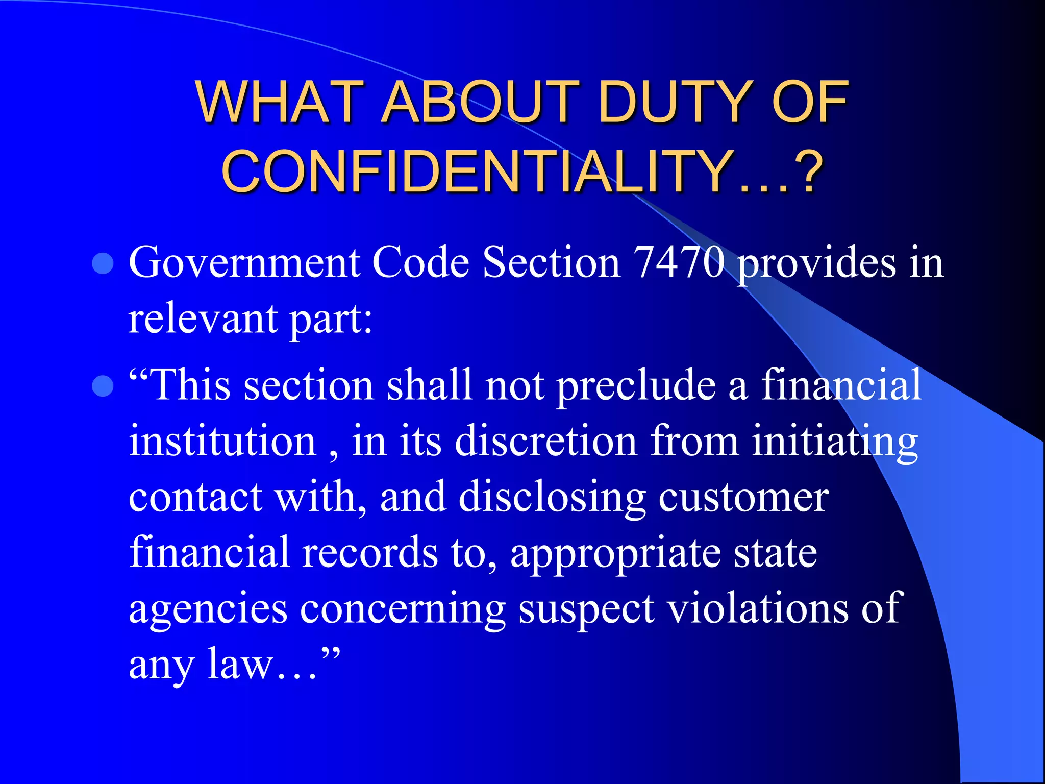 REAL ESTATE AGENTS Business & Professions 10176Applies to AgentsCovers Misrepresentations & False Loan DocumentsCan subject you to investigation by the DRE;  which may then be referred to us.