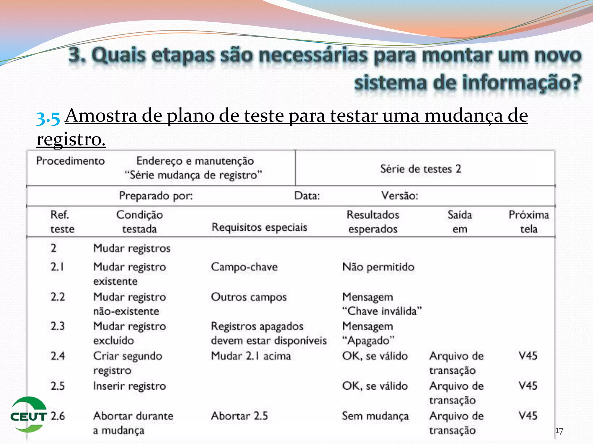 3.5 Amostra de plano de teste para testar uma mudança de
registro.




                                                           17
 