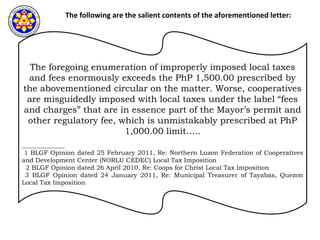 Exemption of Cooperatives from the payment of local taxes, fees, and charges per BGLF MC No. 31 s 2009