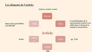 Les éléments de l’article:
Revue
Titre
Page
Année
citatio
n
DOI
Article
Sciences sociales et santé
La problématique de la
représentation sociale et son
utilité dans le champ de la
maladie (Commentaire)
pp. 71-84
1984
https://doi.org/10.3406/so
san.1984.968
46 fois
 