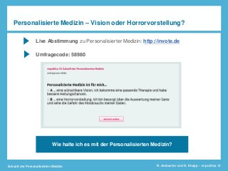 Zukunft der Personalisierten Medizin N. Ambacher und D. Knapp – re:publica 13
Live Abstimmung zu Personalisierter Medizin:...