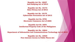 Technology and Livelihood Education: Republic Act in ICT Q1 grade 7 | PPTX
