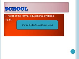  heart of the formal educational systems
aim:
provide the best possible education
 